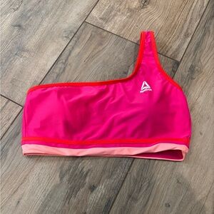 Reebok Vibrant Pink swimsuit bikini Top stripe one shoulder xxl nwot
